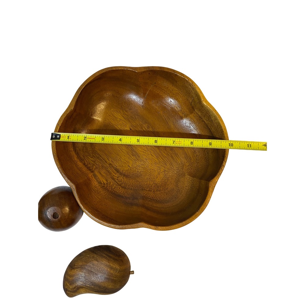 Leilani Vintage Monkey Pod Wood Fruit Bowl Set Hand Crafted MCM Philippines 7 pc - Picture 4 of 6